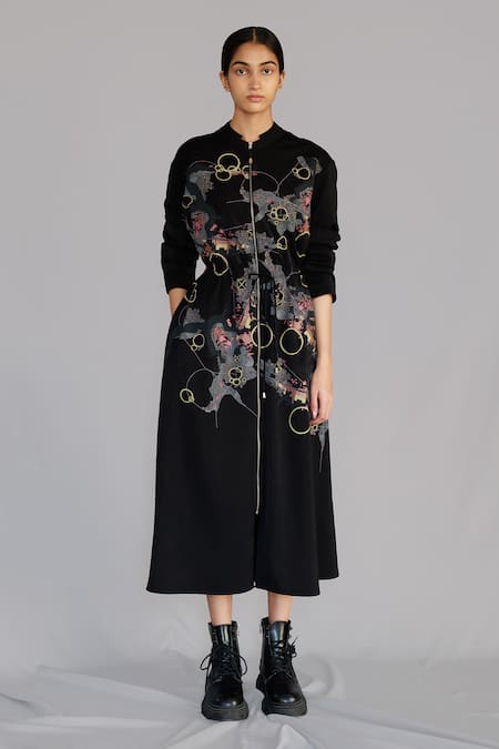 Anurag Gupta Black Crepe Embroidery High Neck Map Long Dress