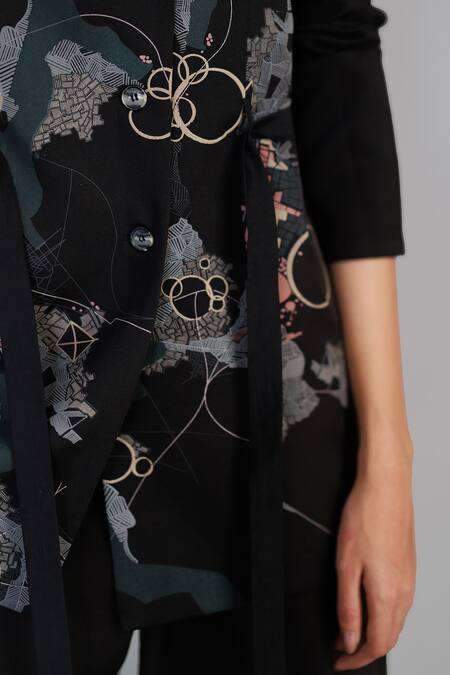 Anurag Gupta Black Crepe, Brocade Map Coat Set Online at Aza Fashions Anurag Gupta_Black Crepe, Brocade Map Coat Set _Online_at_Aza_Fashions