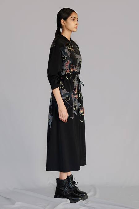 Anurag Gupta Black Crepe High Neck Map Dress Online at Aza Fashions Anurag Gupta_Black Crepe High Neck Map Dress _Online_at_Aza_Fashions