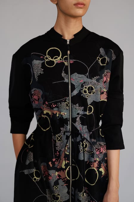 Buy Anurag Gupta Black Crepe High Neck Map Dress Online at Aza Fashions Buy_Anurag Gupta_Black Crepe High Neck Map Dress _Online_at_Aza_Fashions