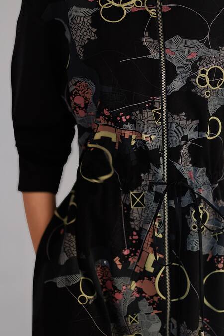 Shop Anurag Gupta Black Crepe High Neck Map Dress Online at Aza Fashions Shop_Anurag Gupta_Black Crepe High Neck Map Dress _Online_at_Aza_Fashions