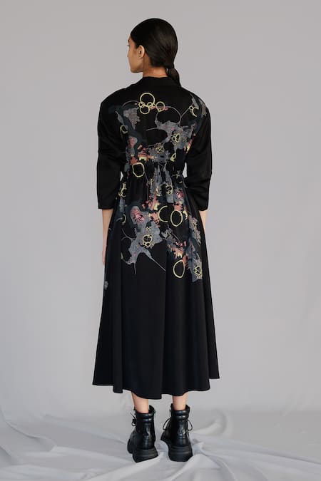 Shop Anurag Gupta Black Crepe High Neck Map Dress at Aza Fashions Shop_Anurag Gupta_Black Crepe High Neck Map Dress _at_Aza_Fashions