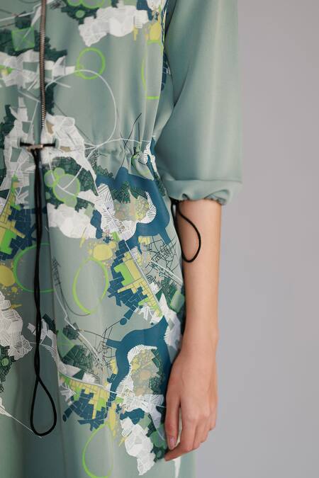 Anurag Gupta Gray Crepe Collared Grey Map Short Dress Online at Aza Fashions Anurag Gupta_Gray Crepe Collared Grey Map Short Dress _Online_at_Aza_Fashions