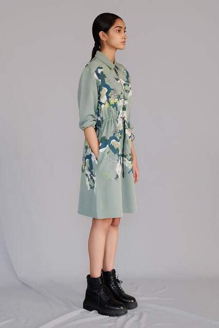 Buy Anurag Gupta Gray Crepe Collared Grey Map Short Dress Online at Aza Fashions Buy_Anurag Gupta_Gray Crepe Collared Grey Map Short Dress _Online_at_Aza_Fashions