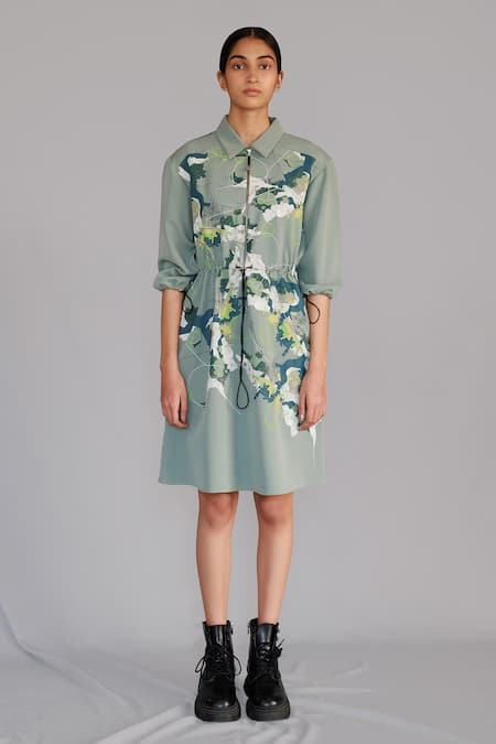 Anurag Gupta Gray Crepe Collared Grey Map Short Dress