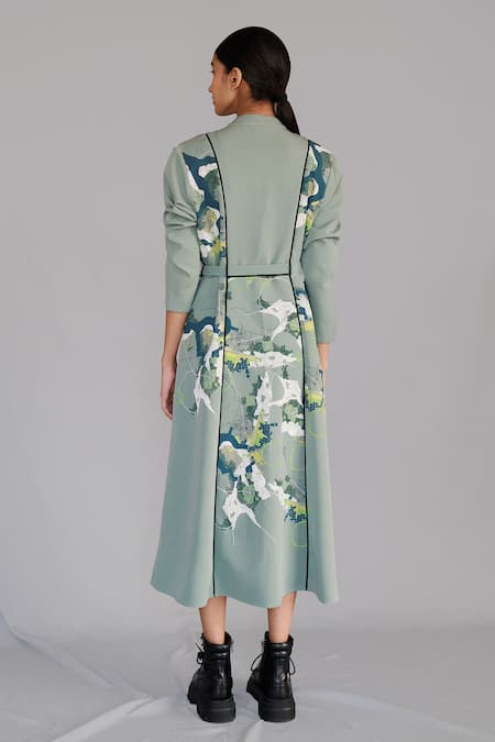 Shop Anurag Gupta Gray Crepe Round Neck Map Print Designer Dress at Aza Fashions Shop_Anurag Gupta_Gray Crepe Round Neck Map Print Designer Dress _at_Aza_Fashions