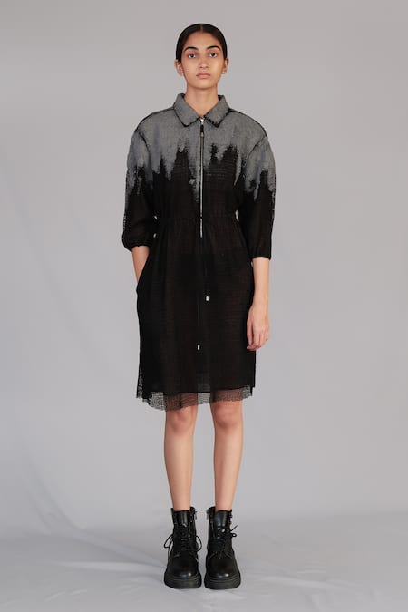 Anurag Gupta Gray Silk Embroidery Collared Grey Mud Short Dress 