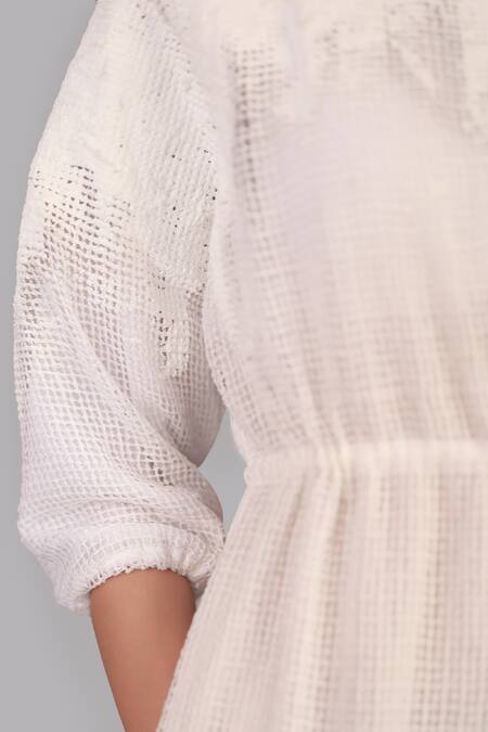 Buy_Anurag Gupta_White Silk Embroidery Collared Mud Short Dress _Online_at_Aza_Fashions