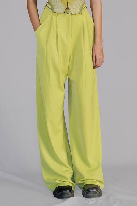 Anurag Gupta_Green Crepe Lime Pleated Pants _Online_at_Aza_Fashions