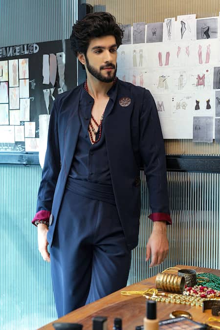Jatin Malik Midnight Blue Designer Nighttime Set 