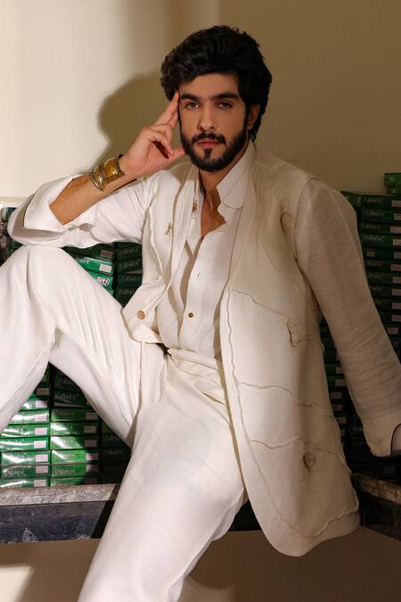 Shop_Jatin Malik_Ivory Linen Blend Designer Set _Online_at_Aza_Fashions