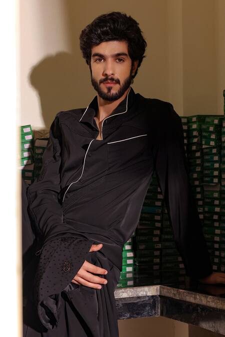 Jatin Malik_Black Crepe Embroidery Monochrome Jacket Shirt Trouser Set _Online_at_Aza_Fashions