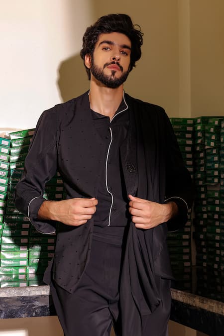 Jatin Malik Monochrome Black Jacket Shirt Trouser Set 