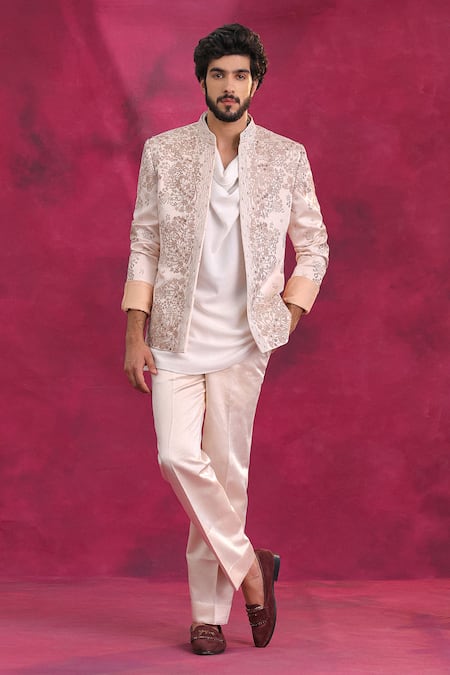 Jatin Malik Pastel Pink Bandhgala Set 