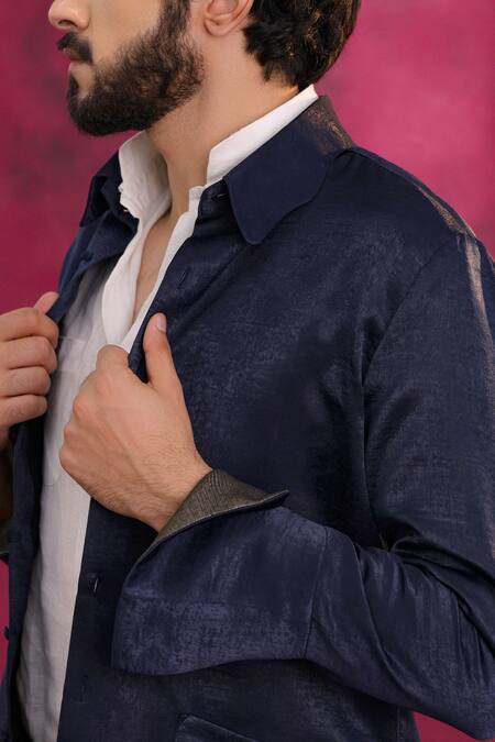 Buy_Jatin Malik_Blue Crepe, Linen Midnight Jacket Shirt Trouser Set _Online_at_Aza_Fashions