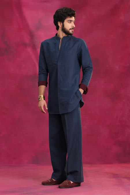 Jatin Malik Midnight Blue Shirt Kurta Set 