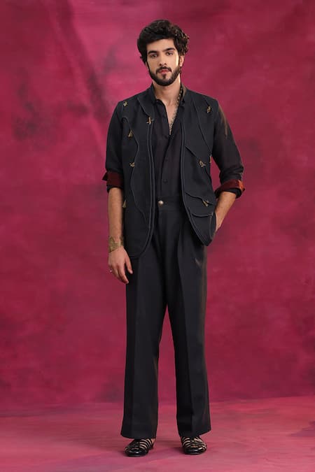 Jatin Malik Charcoal Grey Designer River Grey Set 