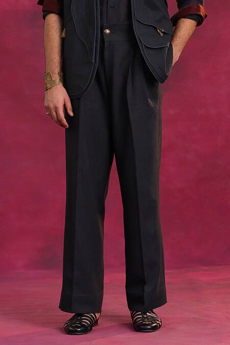 Jatin Malik_Charcoal Cotton, Linen Embroidery Designer River Set _Online_at_Aza_Fashions