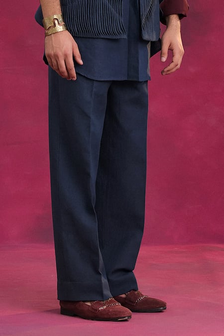 Jatin Malik_Navy Cotton, Linen Midnight Ripple Set _Online_at_Aza_Fashions