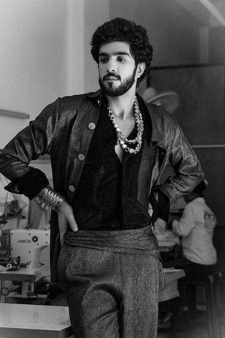 Jatin Malik Brown Crepe Metallic Designer Set Online at Aza Fashions Jatin Malik_Brown Crepe Metallic Designer Set _Online_at_Aza_Fashions