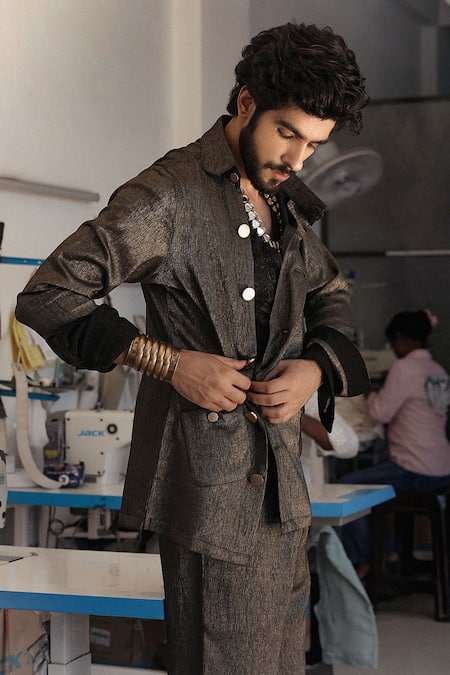 Buy Jatin Malik Brown Crepe Metallic Designer Set Online at Aza Fashions Buy_Jatin Malik_Brown Crepe Metallic Designer Set _Online_at_Aza_Fashions