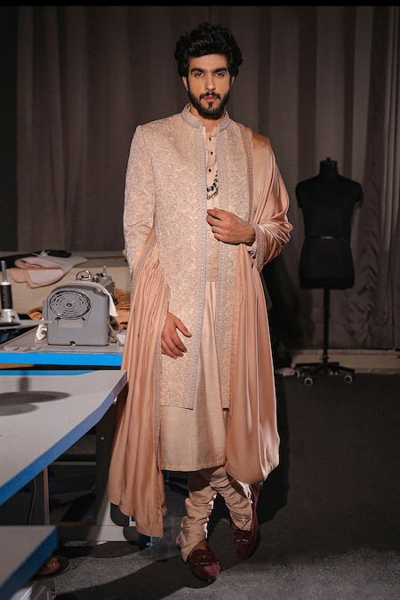 Jatin Malik Natural Beige Sherwani Set 