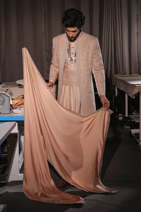Jatin Malik Natural Beige Sherwani Set 