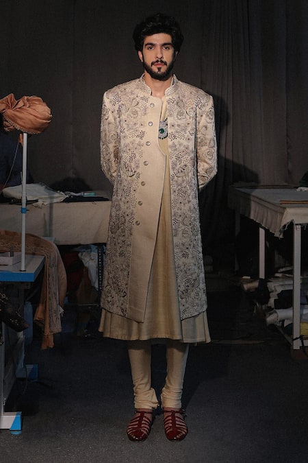 Jatin Malik Gold Lace Sherwani Set 