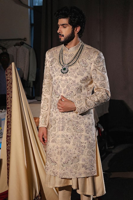 Jatin Malik Gold Lace Sherwani Set 