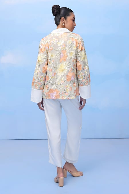 Shop Couché By Anandini Multi Color Silk, Crepe Embroidery Collared Garden Glory Floral Shirt at Aza Fashions Shop_Couché By Anandini_Multi Color Silk, Crepe Embroidery Collared Garden Glory Floral Shirt _at_Aza_Fashions