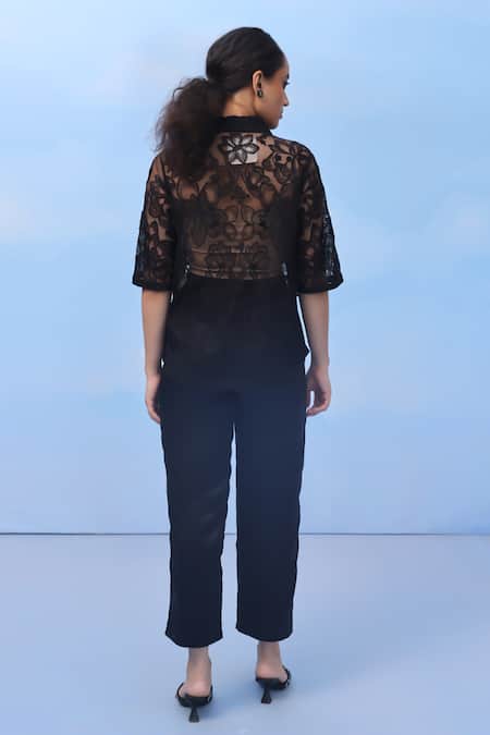 Couché By Anandini Visco Bloom Black Floral Lace Shirt 