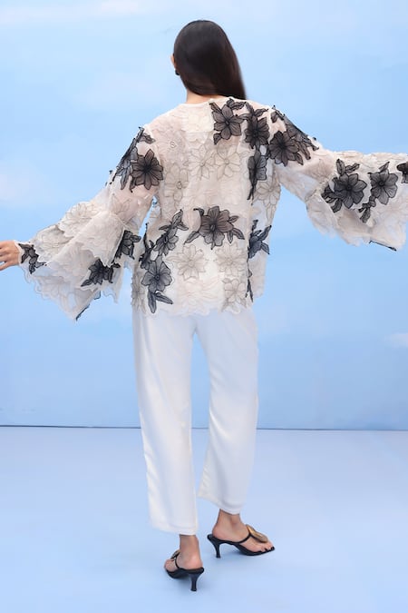 Shop Couché By Anandini Multi Color Silk Organza Embroidery Round Neck Three-daylily Shirt at Aza Fashions Shop_Couché By Anandini_Multi Color Silk Organza Embroidery Round Neck Three-daylily Shirt _at_Aza_Fashions