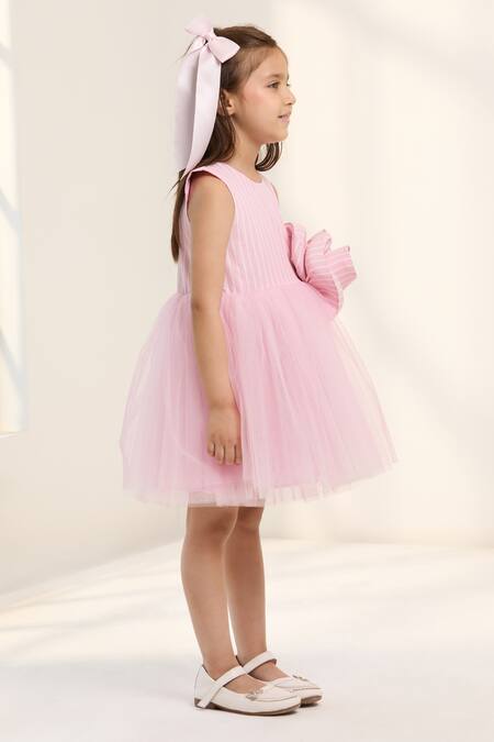 Pnk Isha Arora (Pink)_Pink Cotton, Viscose Fabric Flowers Sugar Stripe Swirl Dress _Online_at_Aza_Fashions