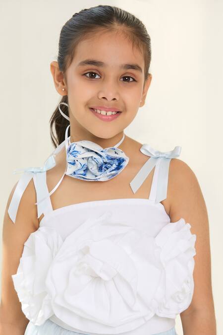 Pnk Isha Arora (Pink)_White Tulle, Cotton, Lycra, Poplin Fabric Flowers Soft Blue And Two-piece Set _Online_at_Aza_Fashions