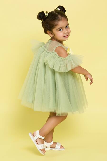 Buy_Pnk Isha Arora (Pink)_Green Tulle, Lycra, Cotton Fabric Flowers Sage Garden Fairy Frock _Online_at_Aza_Fashions