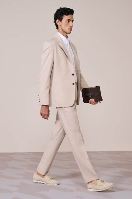 Buy_S&N By Shantnu Nikhil_Beige Rayon, Twill Embroidery Ecru Slim Fit Designer Jacket_Online_at_Aza_Fashions