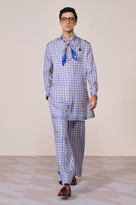 S&N By Shantnu Nikhil Blue Silk, Twill Racer Designer Kurta 