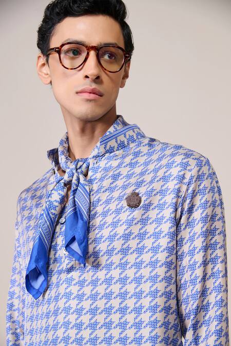 Buy_S&N By Shantnu Nikhil_Blue Silk, Twill Racer Designer Kurta_Online_at_Aza_Fashions