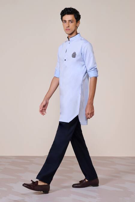 Buy_S&N By Shantnu Nikhil_Blue Cotton Embroidery Light Slim Fit Kurta_Online_at_Aza_Fashions