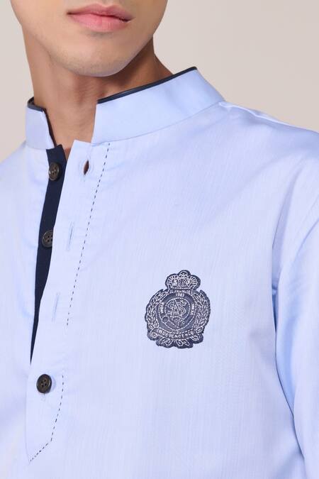Shop_S&N By Shantnu Nikhil_Blue Cotton Embroidery Light Slim Fit Kurta_Online_at_Aza_Fashions