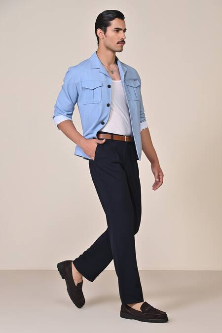 S&N By Shantnu Nikhil_Blue Viscose, Spandex Embroidery Light Designer Jacket_Online_at_Aza_Fashions