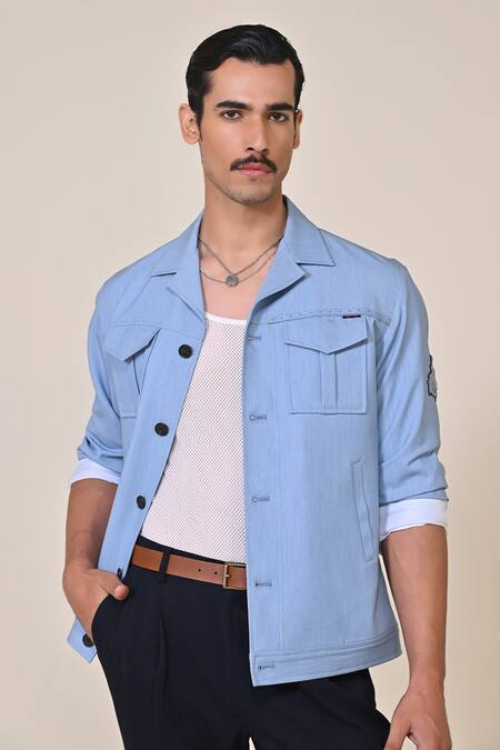 Buy_S&N By Shantnu Nikhil_Blue Viscose, Spandex Embroidery Light Designer Jacket_Online_at_Aza_Fashions