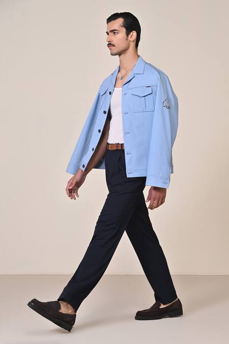 Shop_S&N By Shantnu Nikhil_Blue Viscose, Spandex Embroidery Light Designer Jacket_Online_at_Aza_Fashions