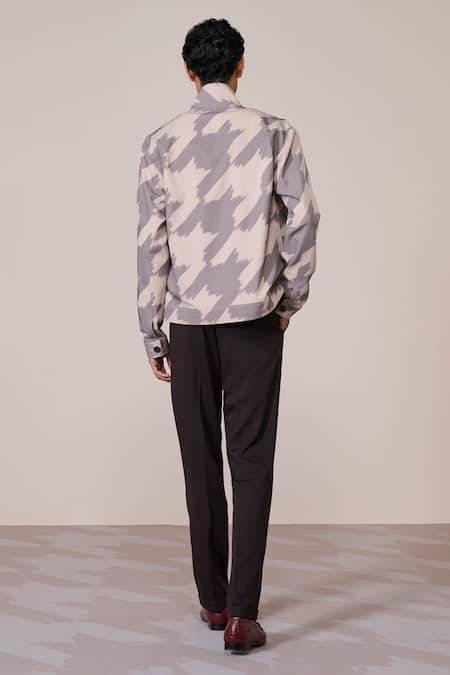 Shop S&N By Shantnu Nikhil Brown Rayon, Twill Khaki Houndstooth Print Designer Jacket at Aza Fashions Shop_S&N By Shantnu Nikhil_Brown Rayon, Twill Khaki Houndstooth Print Designer Jacket_at_Aza_Fashions
