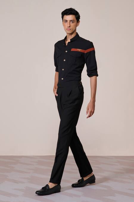 S&N By Shantnu Nikhil_Black Embroidery Designer Slim Fit Shirt_Online_at_Aza_Fashions