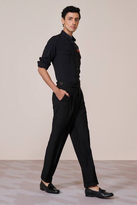 Buy_S&N By Shantnu Nikhil_Black Embroidery Designer Slim Fit Shirt_Online_at_Aza_Fashions