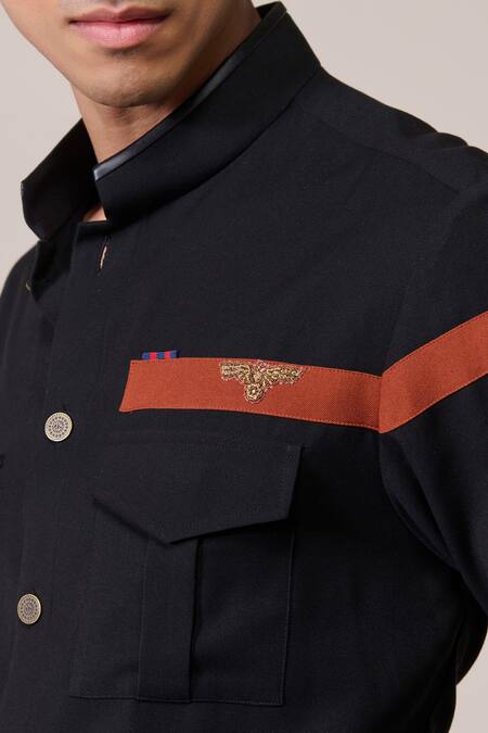 Shop_S&N By Shantnu Nikhil_Black Embroidery Designer Slim Fit Shirt_Online_at_Aza_Fashions