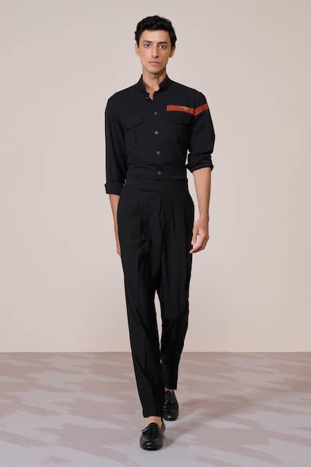 S&N By Shantnu Nikhil Black Embroidery Designer Slim Fit Shirt 