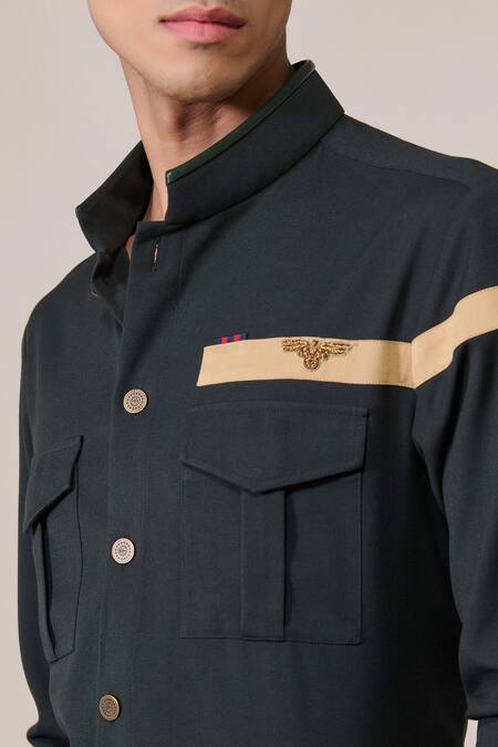 S&N By Shantnu Nikhil_Emerald Green Rayon Slim Fit Designer Shirt_Online_at_Aza_Fashions