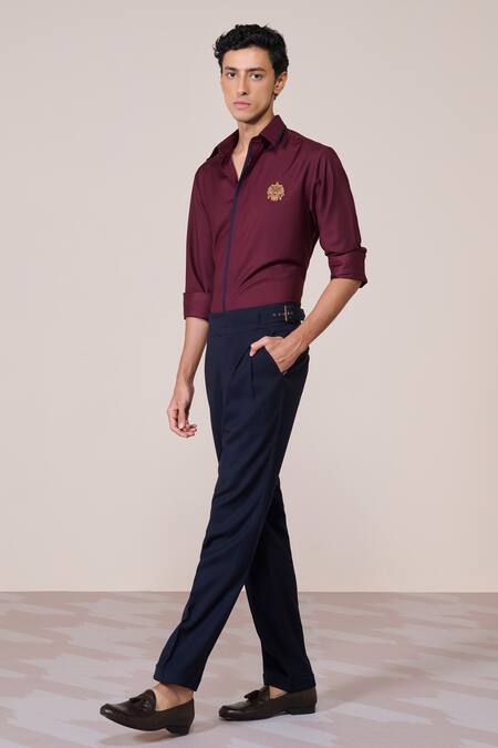 S&N By Shantnu Nikhil_Red Embroidery Cherry Slim Fit Designer Shirt_Online_at_Aza_Fashions